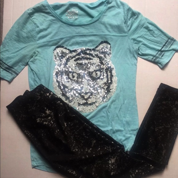 Justice Set Jersey Tiger Top,& Legging Set -16 - Picture 2 of 8